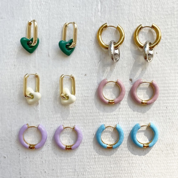 14k Gold Plated Blue Enamel Hoop Earrings - Picture 6 of 8